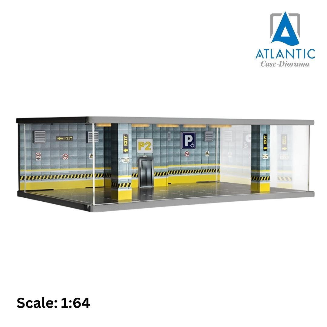 VETRINA DISPLAY BOX - DIORAMA PARCHEGGIO SECONDO PIANO - PARKING P2 YELLOW FLOOR - CARS NOT INCLUDED - Lungh.LENGHT cm 43.0 X Largh.WIDTH cm 25.0 X Alt.HEIGHT cm 14.0