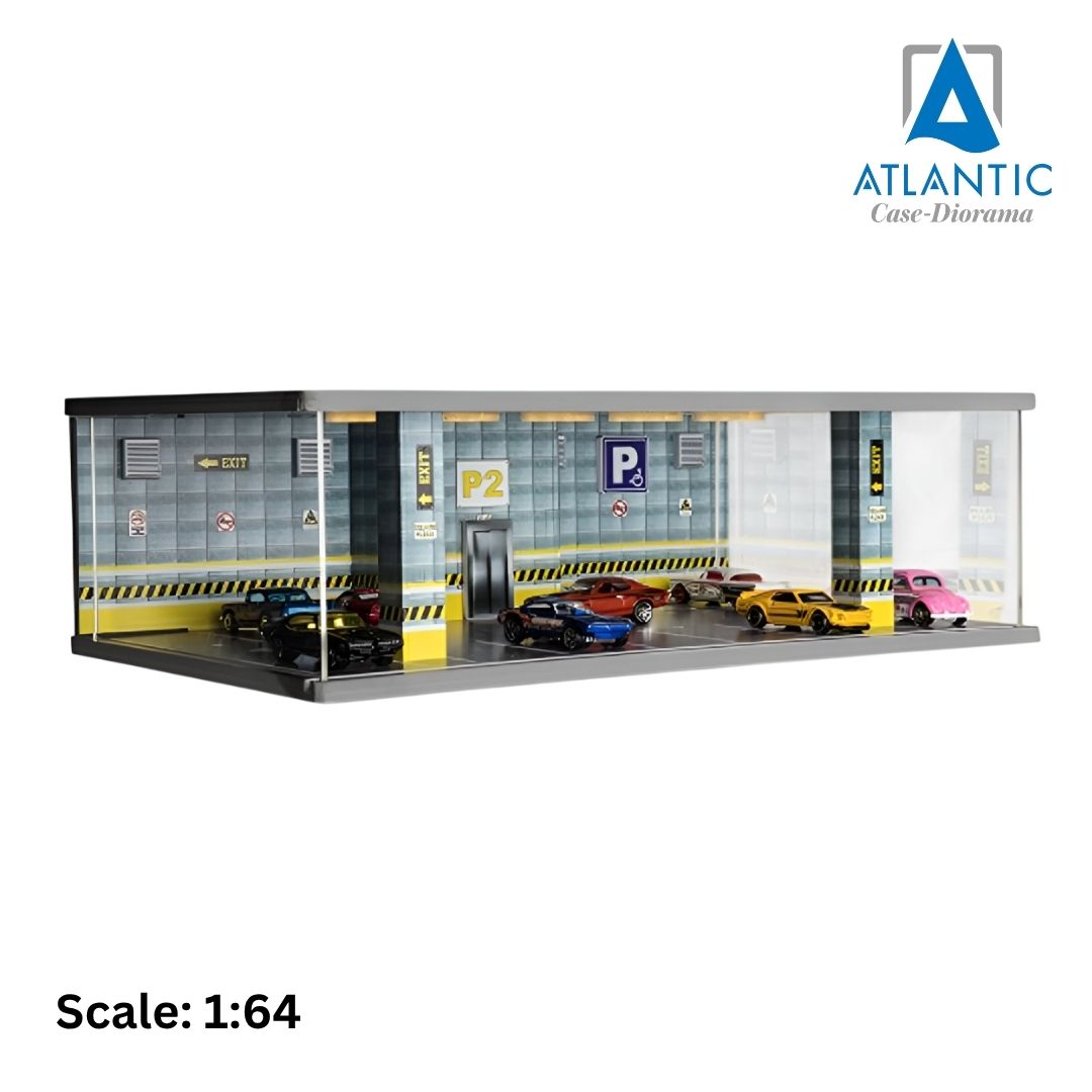 VETRINA DISPLAY BOX - DIORAMA PARCHEGGIO SECONDO PIANO - PARKING P2 YELLOW FLOOR - CARS NOT INCLUDED - Lungh.LENGHT cm 43.0 X Largh.WIDTH cm 25.0 X Alt.HEIGHT cm 14.0
