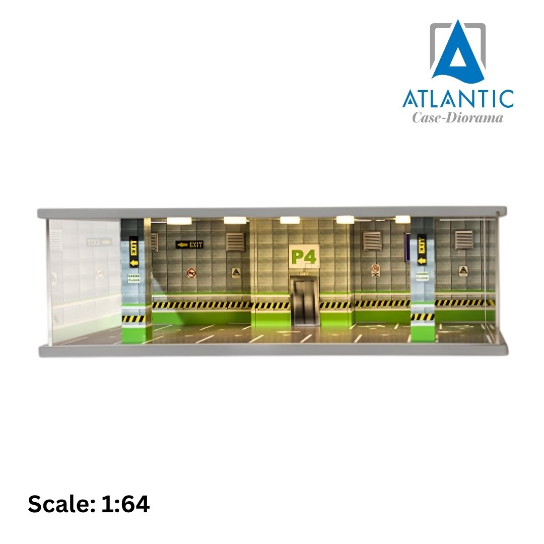 VETRINA DISPLAY BOX - DIORAMA PARCHEGGIO QUARTO PIANO - PARKING P4 GREEN FLOOR - CARS NOT INCLUDED - Lungh.LENGHT cm 43.0 X Largh.WIDTH cm 25.0 X Alt.HEIGHT cm 14.0