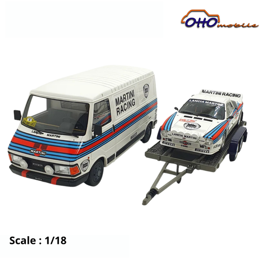 LANCIA - RALLY SET - 037 TEAM MARTINI RACING Gr.B (night version) N 1 WINNER RALLY MONTECARLO WALTER ROHRL - CHRISTIAN GEISTDORFER + FIAT 242 VAN ASSISTANCE WITH TRAILER - 1983