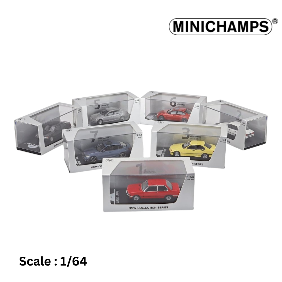 BMW - SET 7X 3-SERIES COLLECTION 50 YEARS - 7 GENERATION - E21 1975 - E30 1982 - E36 1990 - E46 1997 - E90 2005 - F30 2011 - G20 2018