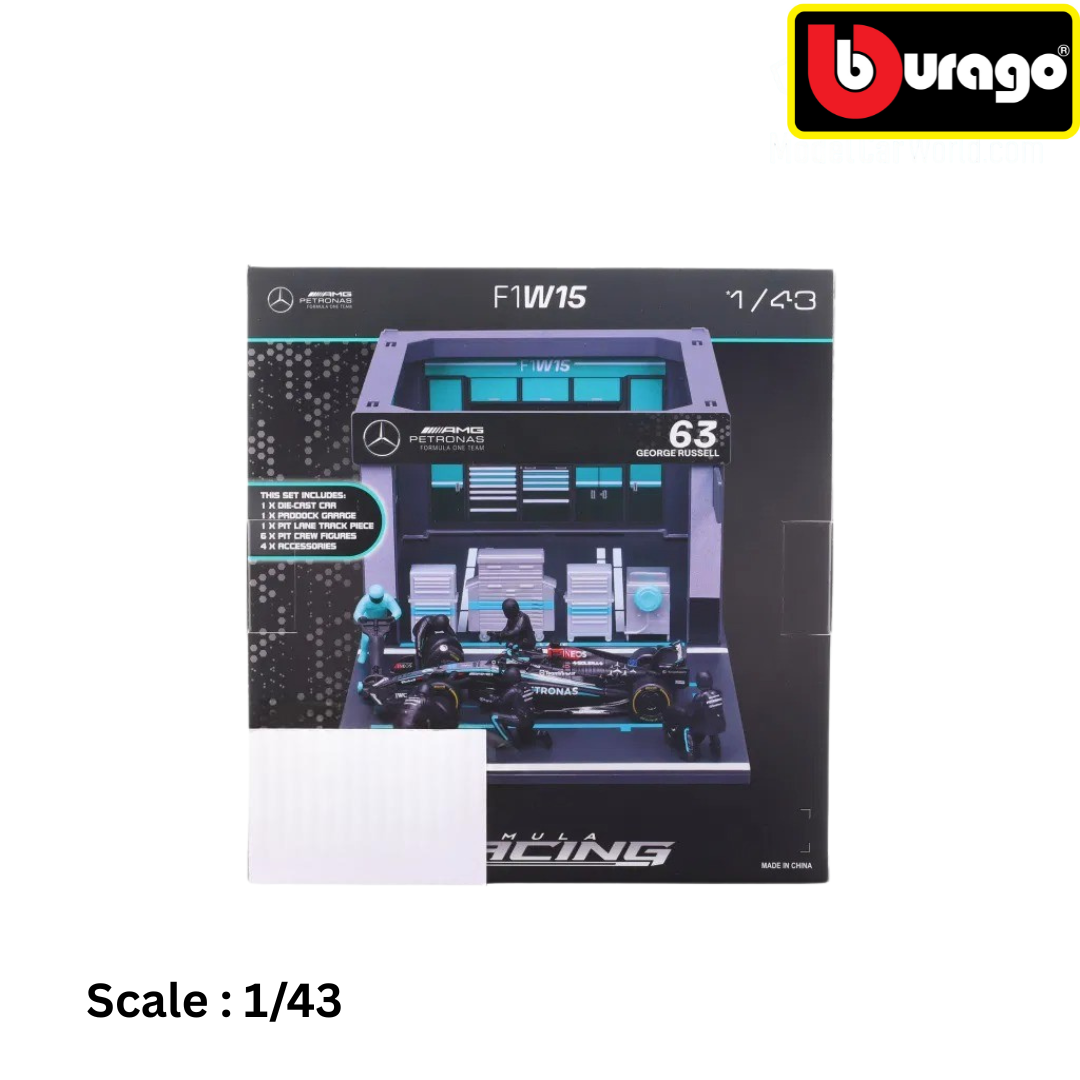 MERCEDES GP - F1 W15 EQ PERFORMANCE DIORAMA GARAGE PIT-STOP TEAM AMG PETRONAS MOTORSPORT N 44 SEASON 2024