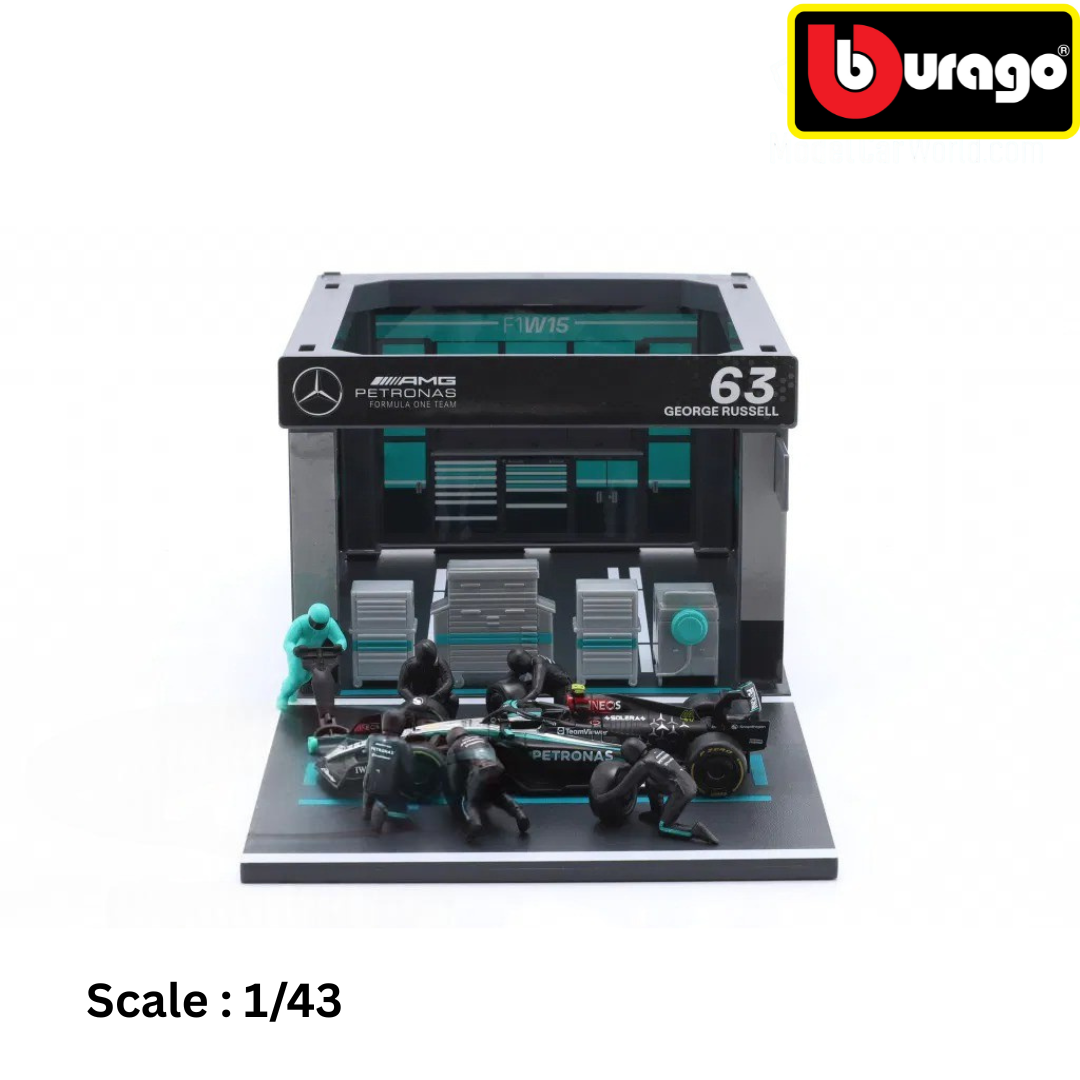 MERCEDES GP - F1 W15 EQ PERFORMANCE DIORAMA GARAGE PIT-STOP TEAM AMG PETRONAS MOTORSPORT N 44 SEASON 2024