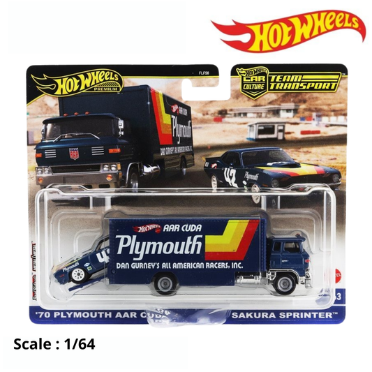 TRUCK - SAKURA SPRINTER CAR TRANSPORTER WITH PLYMOUTH CUDA N 42 RACING 1970